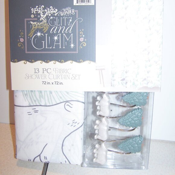 Winter Wonder Lane Glitz & Glam NWT Shower Curtain Set - Pines & Polar Bears - Picture 1 of 4